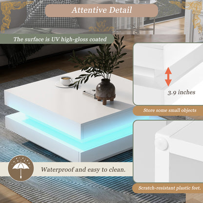 On-Trend White Gloss Coffee Table with LED Lights
