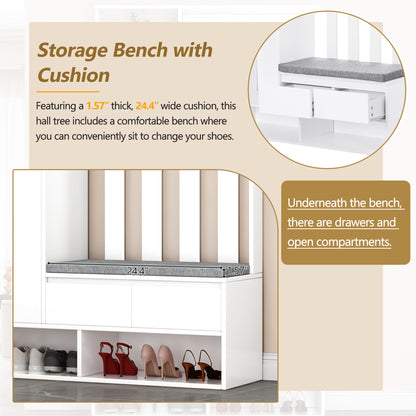Hall Tree Shoe Cabinet – White Finish