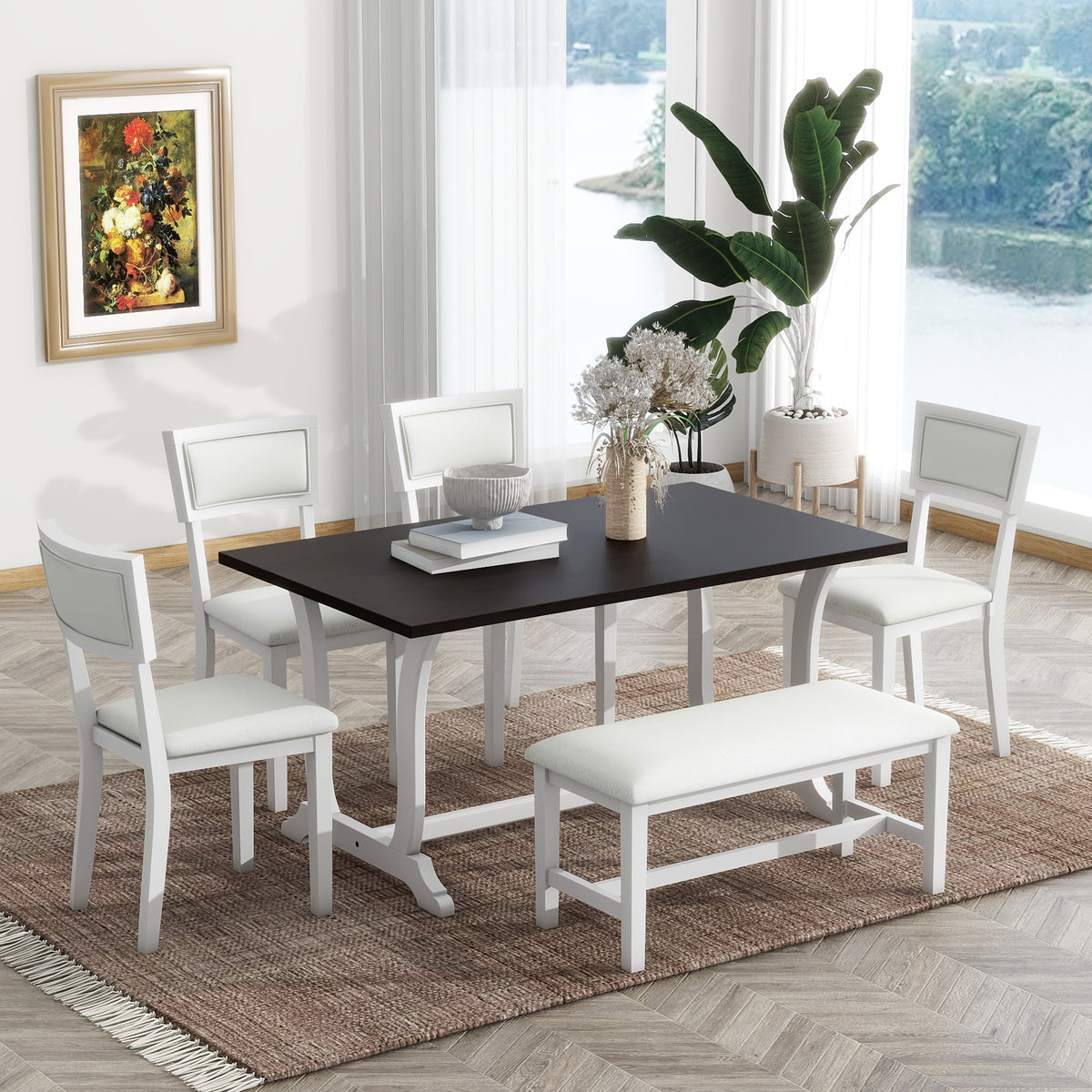 Topmax Farmhouse Dining Set (6 pcs) – White