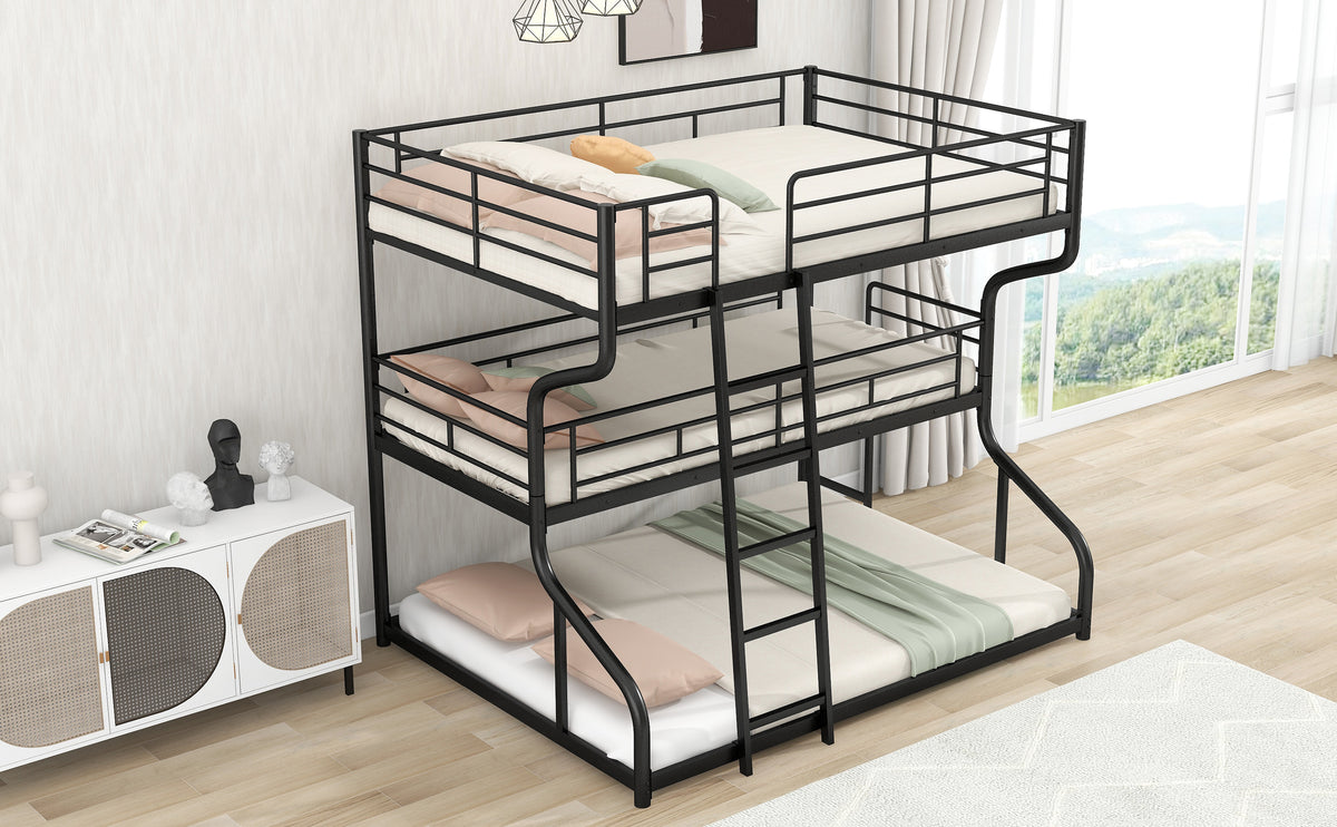 Black Triple Bunk Bed – 3-Tier Space-Saving Metal Frame for Kids & Teens