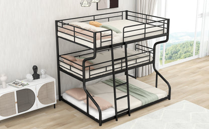 Black Triple Bunk Bed – 3-Tier Space-Saving Metal Frame for Kids & Teens