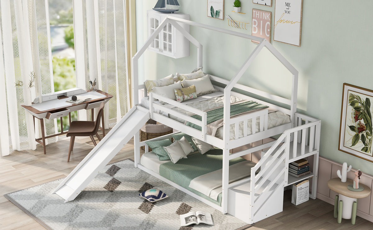 Twin House Bunk Bed White