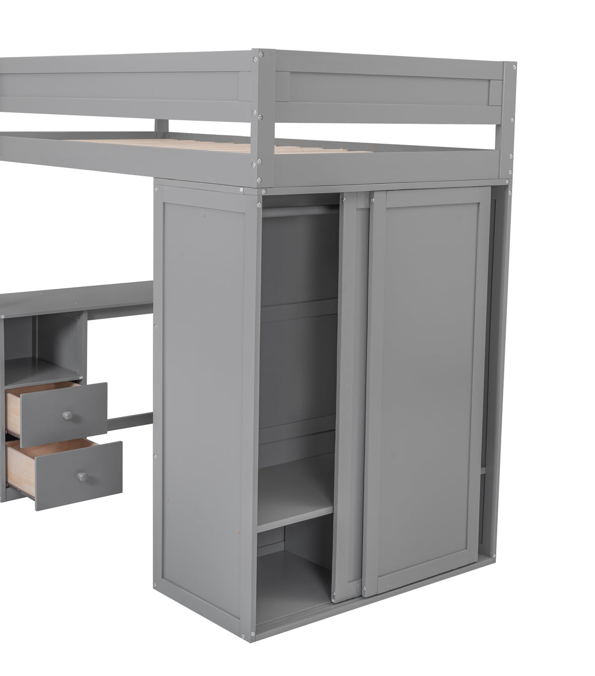 Twin Loft Bed with Wardrobe Gray