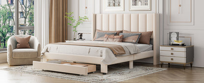 Queen Velvet Storage Bed Beige