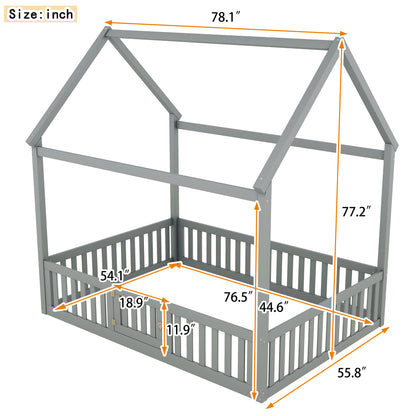 Full Wood Bed with Fence and Door Gray