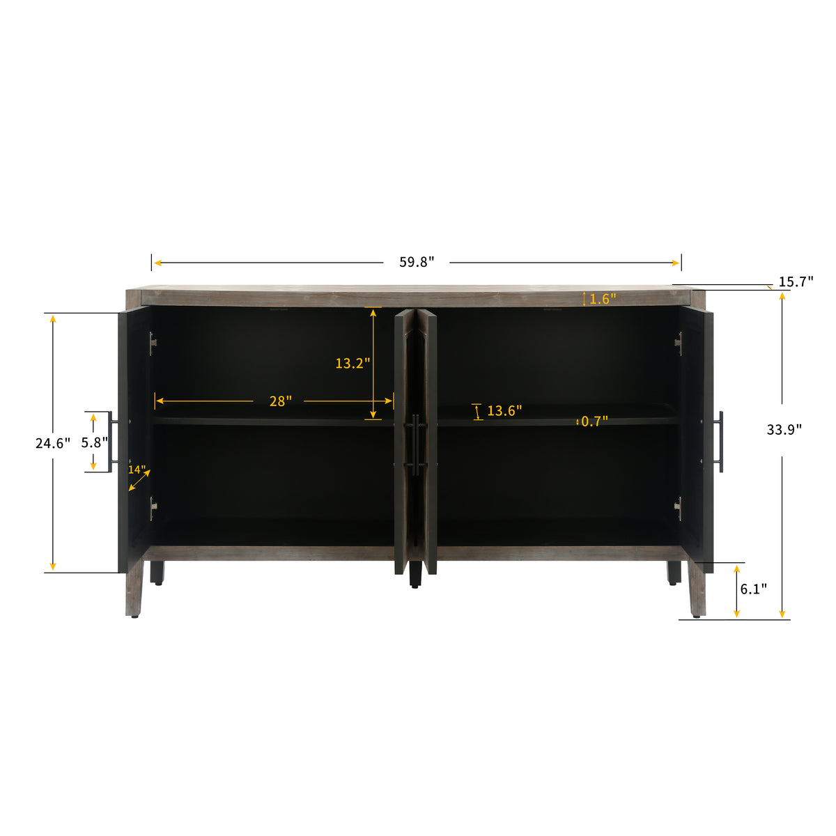 Wooden 4-Door Sideboard Brown Finish