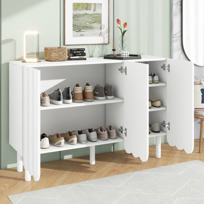 Cream Shoe Cabinet with Solid Wood Legs