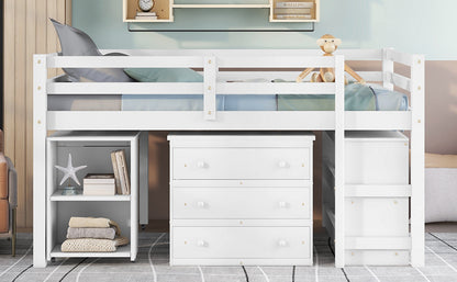 Full Loft Bed with Rolling Desk White