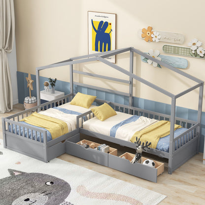 Twin House Bed Gray