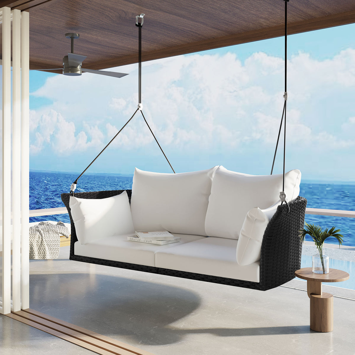 Rattan Hanging Swing Chair Black