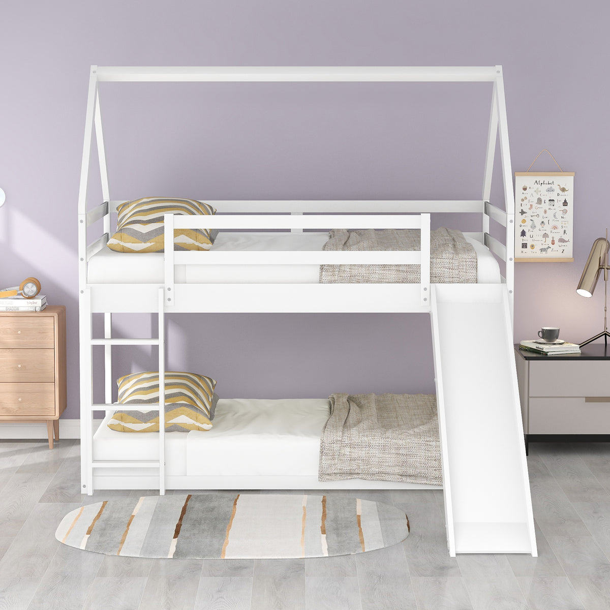 Twin House Bed with Slide White