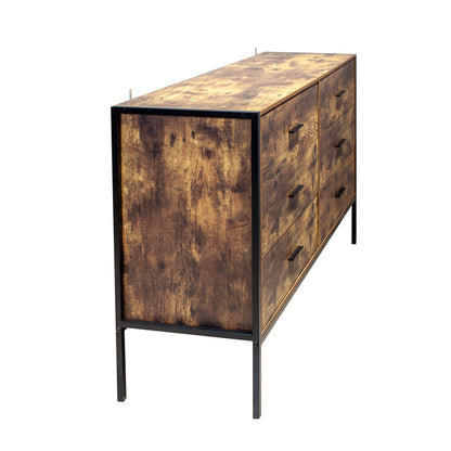 Industrial 6-Drawer Dresser with Steel Frame