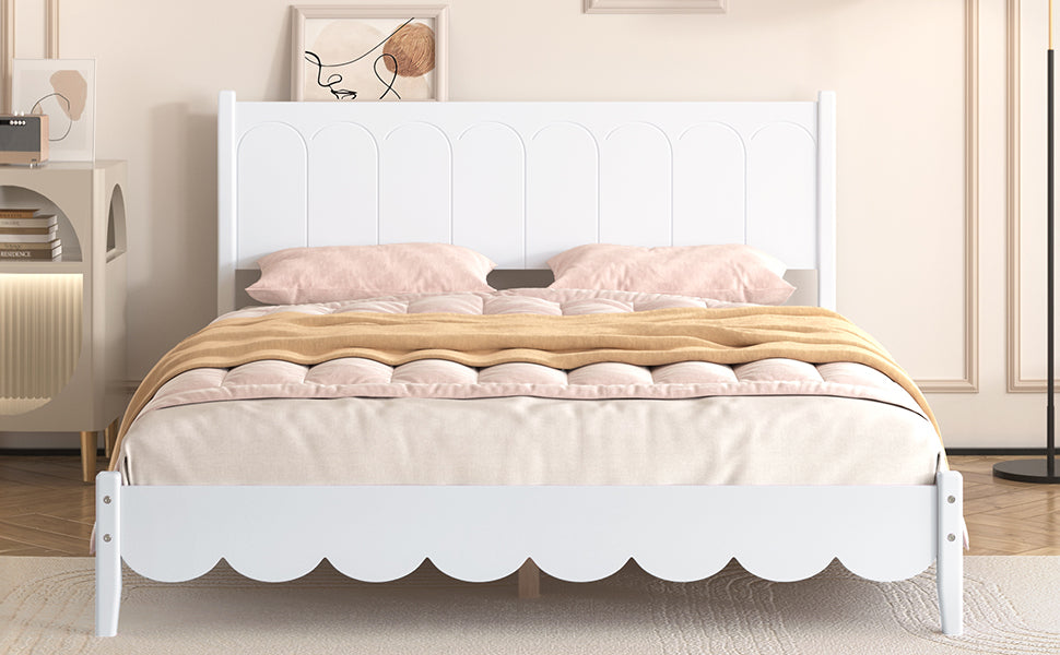 Queen Platform Bed with Rectangular Headboard White