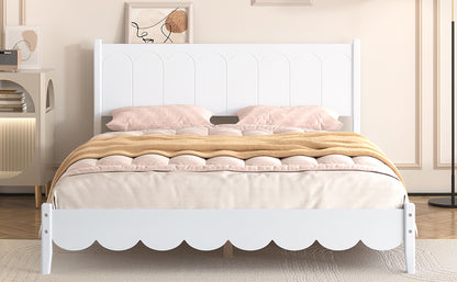 Queen Platform Bed with Rectangular Headboard White