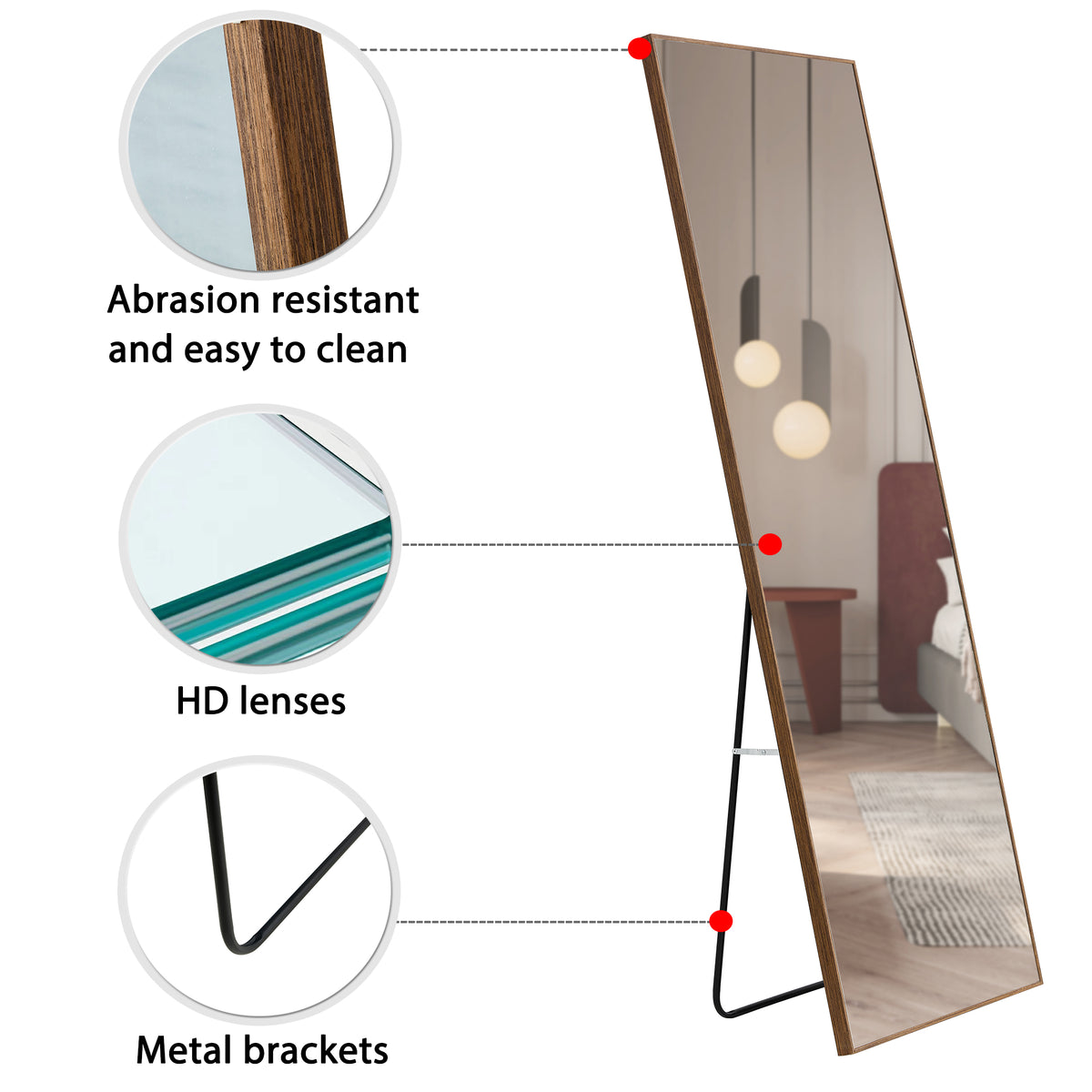 Brown Full-Length Floor Mirror Solid Wood Frame