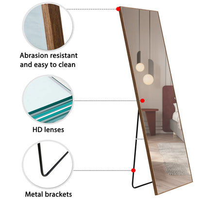 Brown Full-Length Floor Mirror Solid Wood Frame