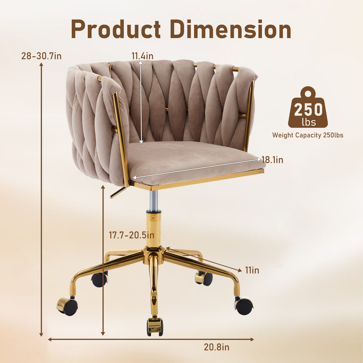 Velvet Vanity Chair with Handwoven Backrest Gray
