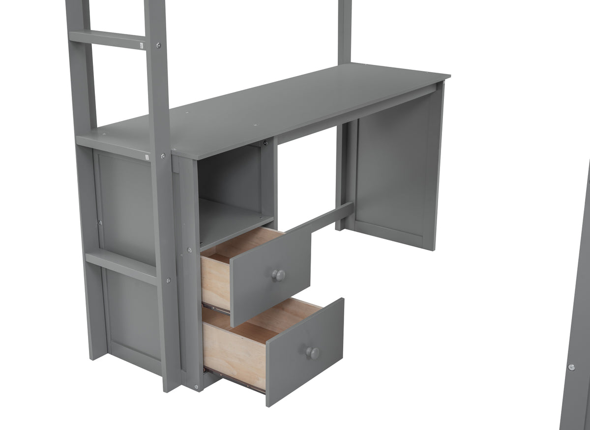 Full Loft Bed with Wardrobe Gray