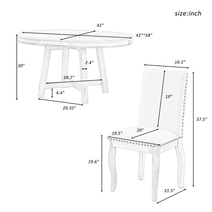 5-Piece Dining Set with Round Table Wood Wash