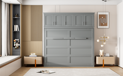 Gray Murphy Bed with Top Cabinets