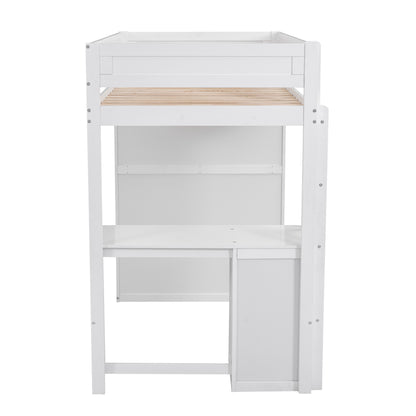 White Twin Loft Bed with Desk