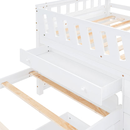 L-Shaped Twin Loft Bed with Storage White