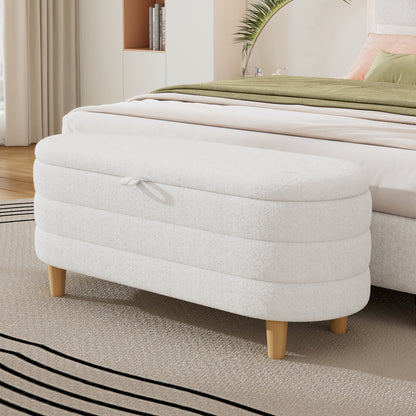 Sherpa Fabric Storage Ottoman Bench – White