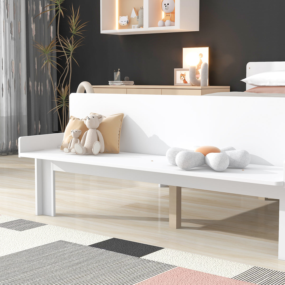 Full Bed with Bench White