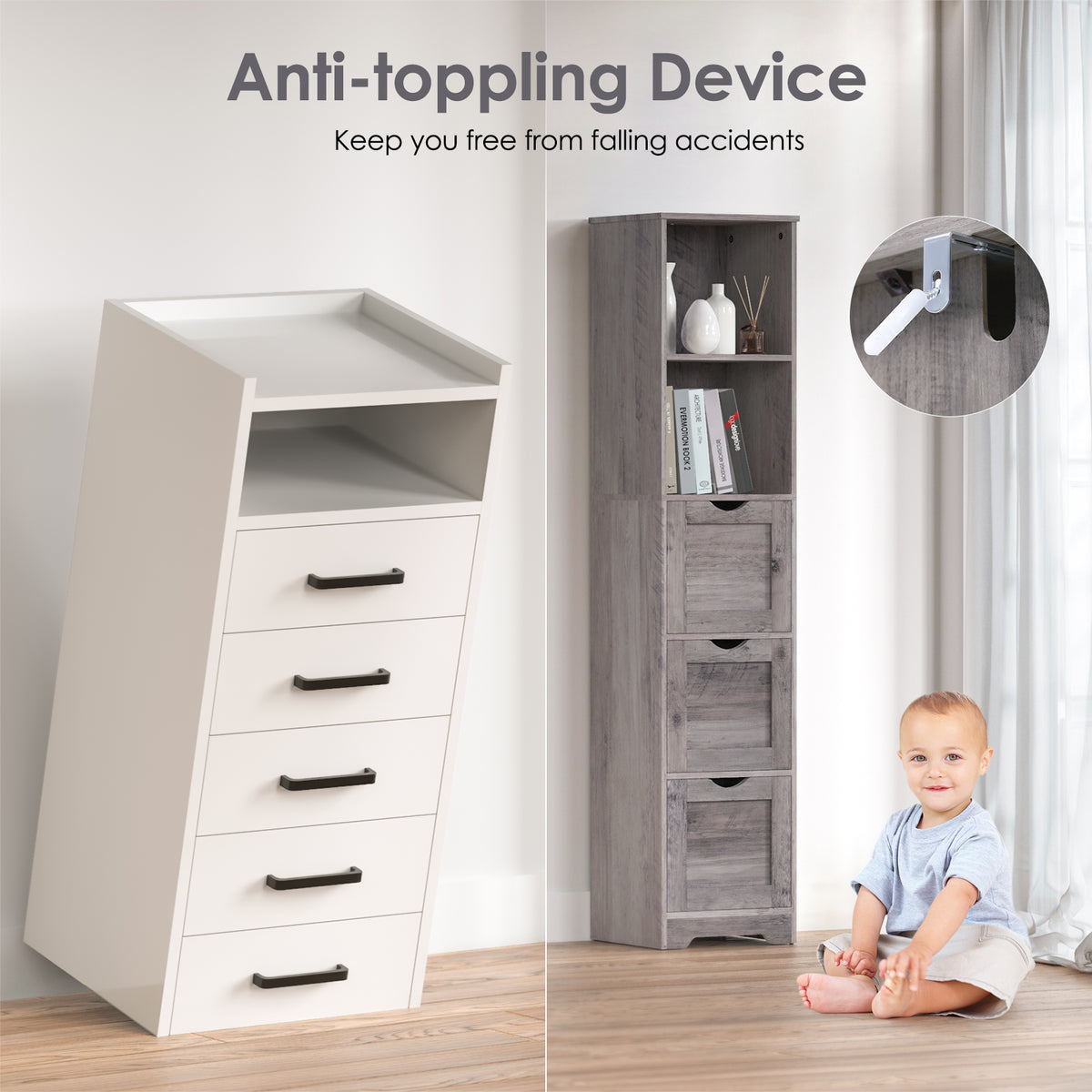 Slim Bathroom Storage Cabinet – Gray