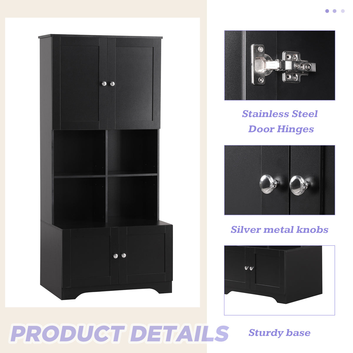 4-Door Bathroom Storage Cabinet Black Finish