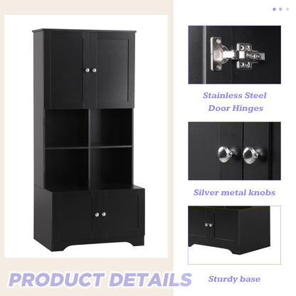 4-Door Bathroom Storage Cabinet Black Finish