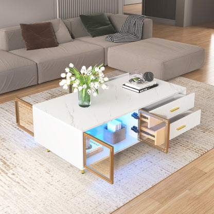White Coffee Table with Storage Drawers