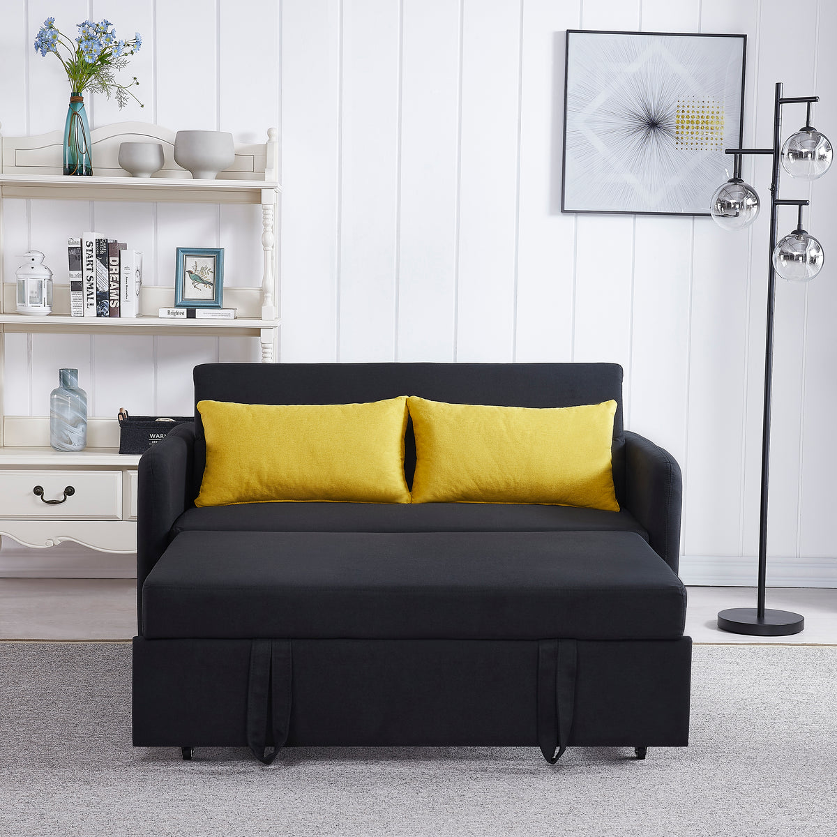 Black Fabric Convertible Sofa Bed – Twin Size Sleeper