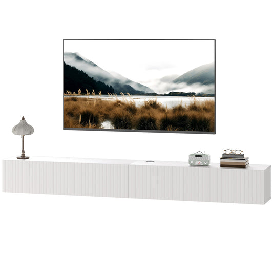 Jesse 71" Floating TV Stand with 2 Fluted Flip-Down Doors for TVs up to 75"-White