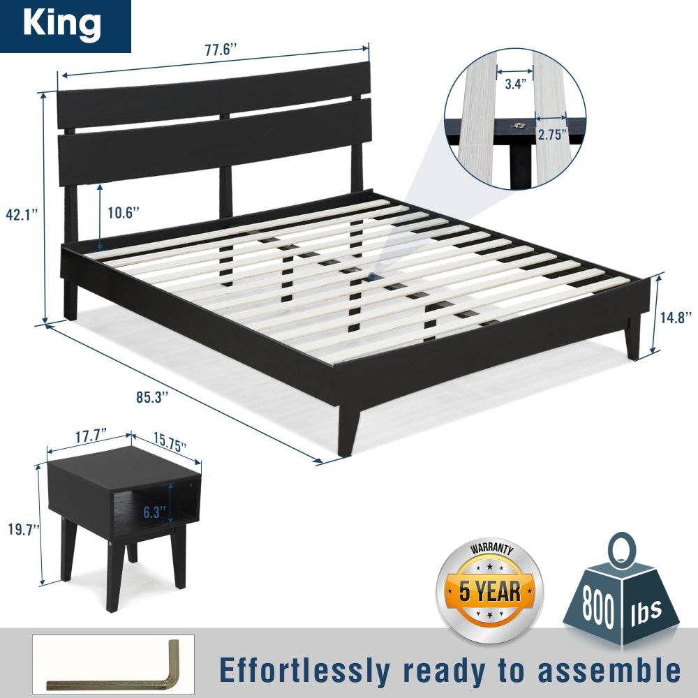 Aurora Solid Wood Bed Frame and Matching Nightstand Bedroom Set