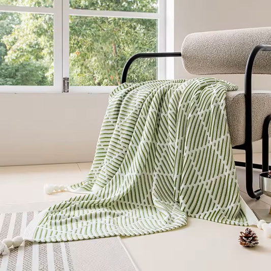 Meadow Cozy Pom Pom Blanket/Throw - Leaf Green