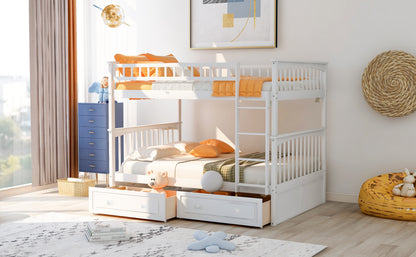 Convertible Full Bunk Bed with Drawers White