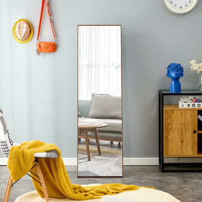 Brown Full-Length Floor Mirror Solid Wood Frame
