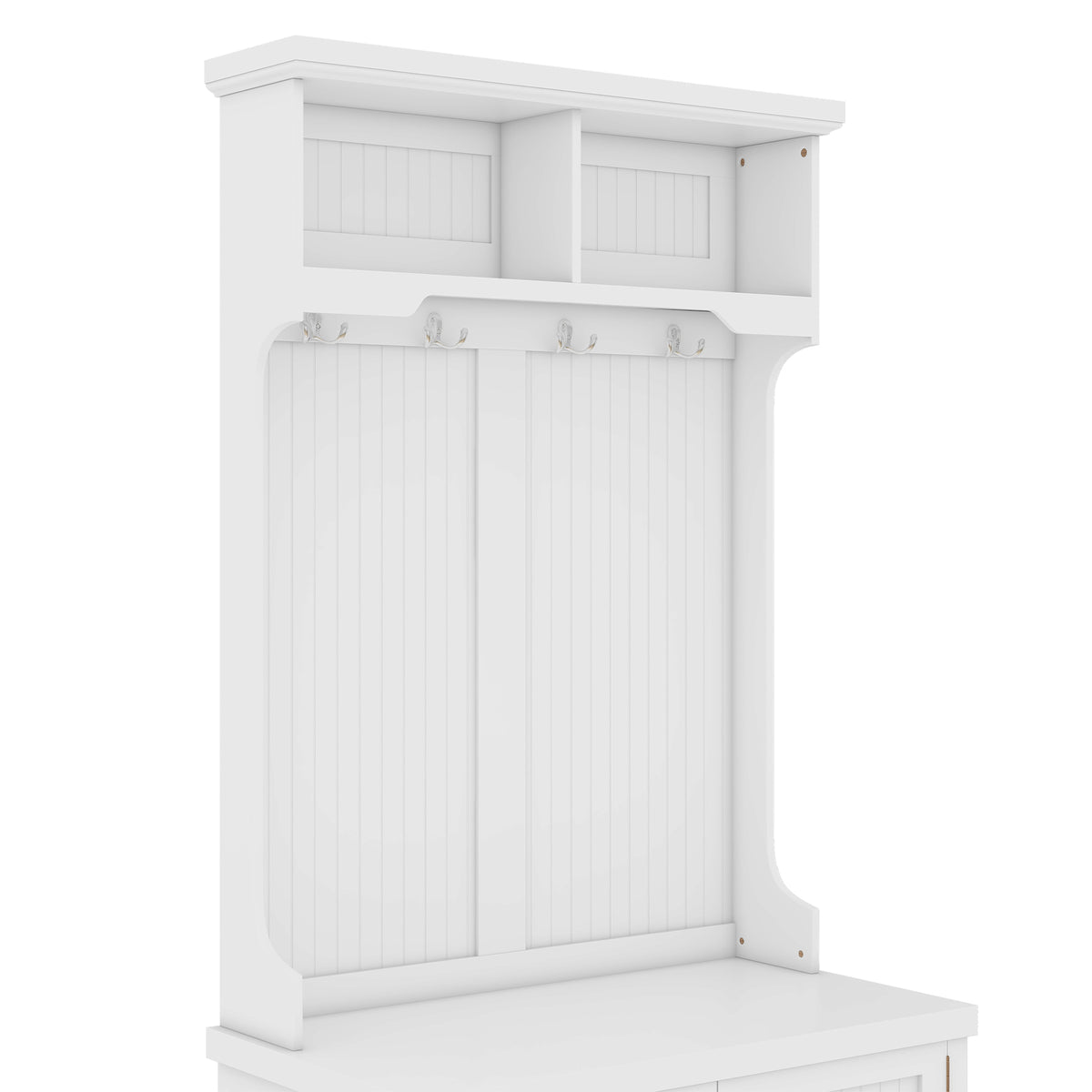 Hall Tree with Hooks and Shoe Storage Bench White