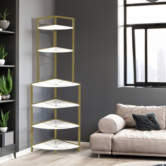 6-Tier Wooden Bookshelf Corner Storage Brown