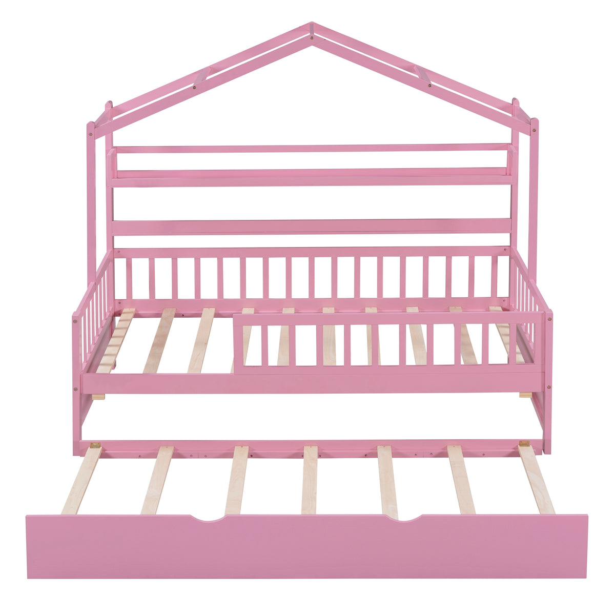 Twin House Bed with Trundle Pink