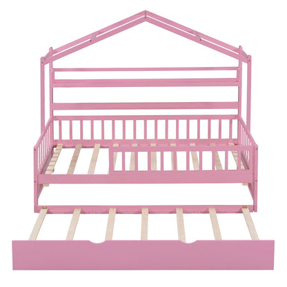 Twin House Bed with Trundle Pink