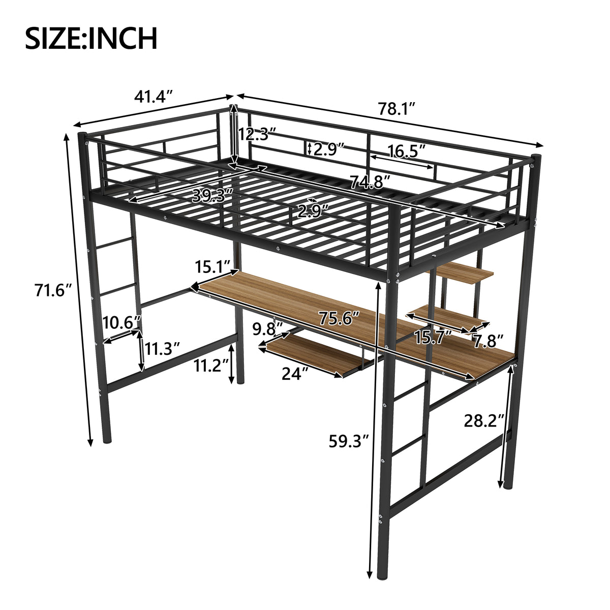 Twin Loft Bed with Desk Space-Saving Design