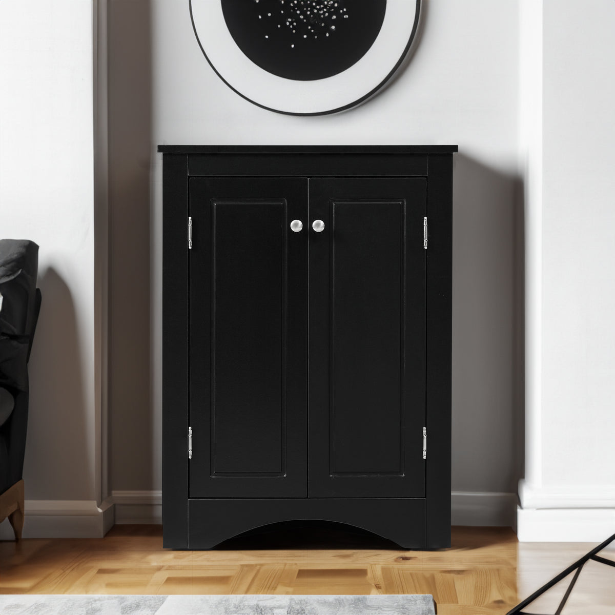 Black Corner Bathroom Cabinet with Shelves