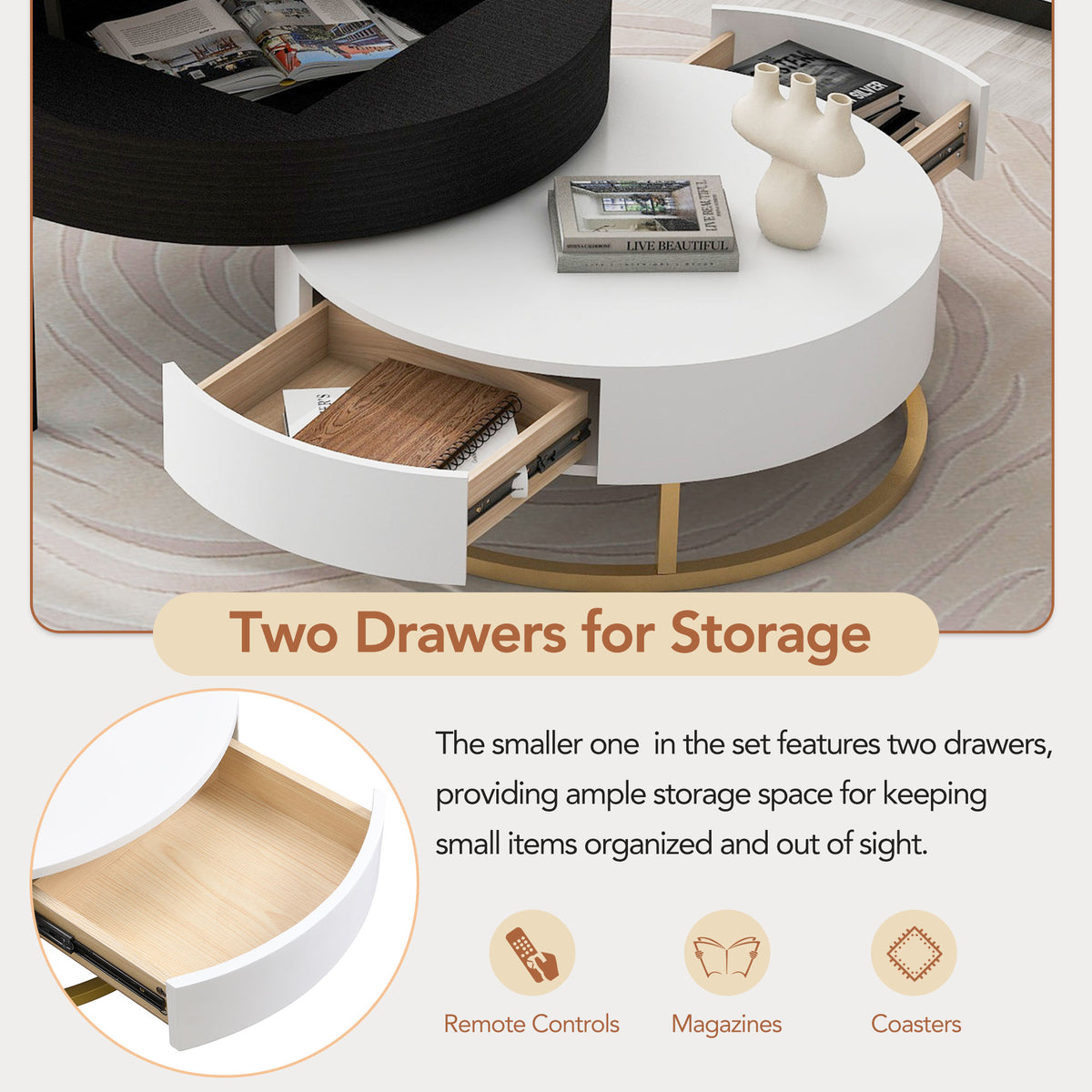 Lift-Top Coffee Tables with Drawers Black