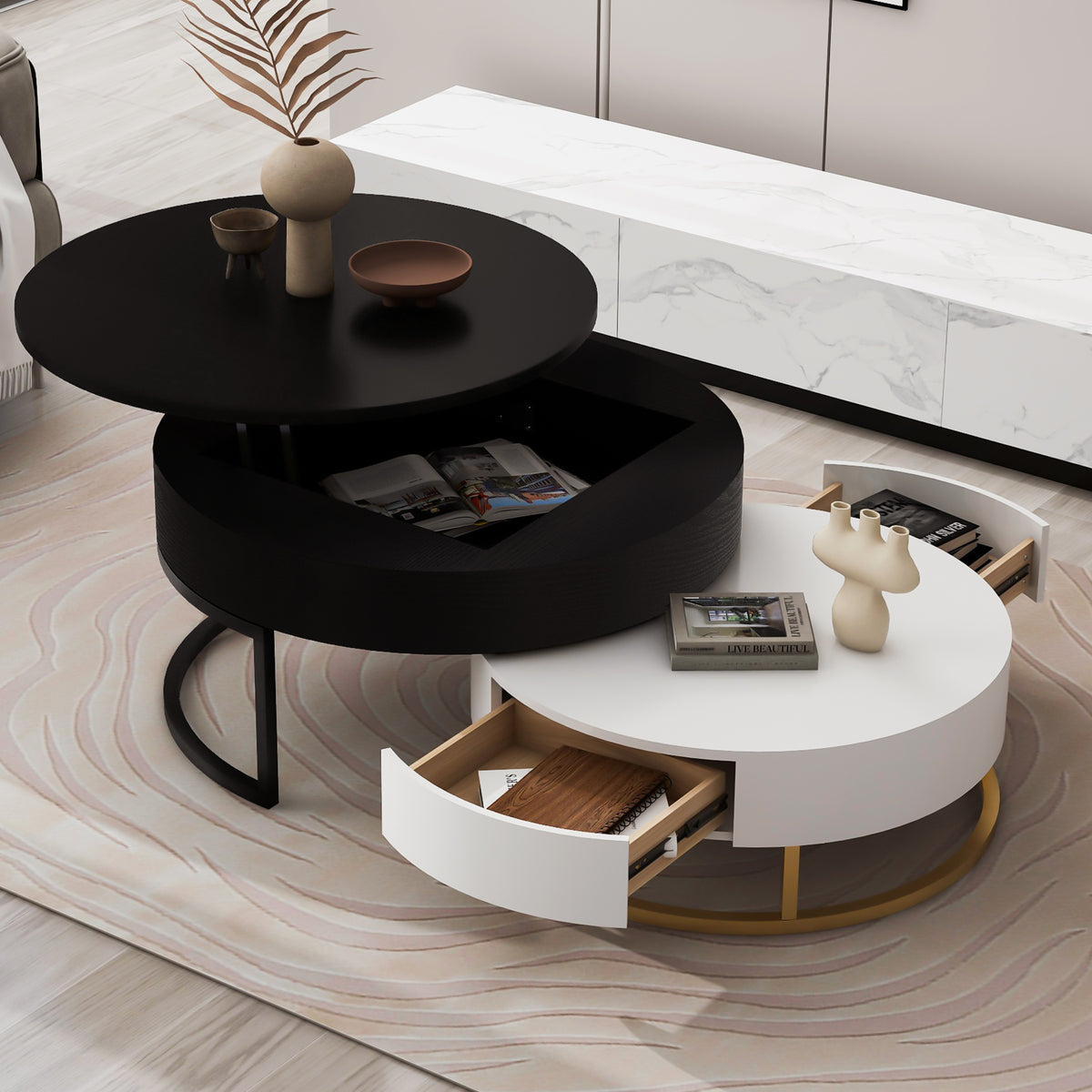 Lift-Top Coffee Tables with Drawers Black