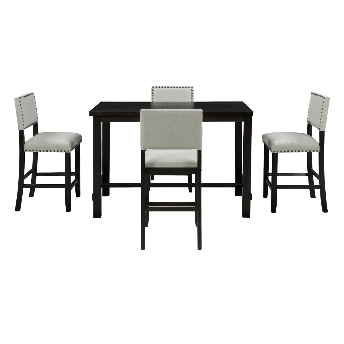 Espresso 5-Piece Counter Height Dining Set – Solid Wood Table with Upholstered Chairs