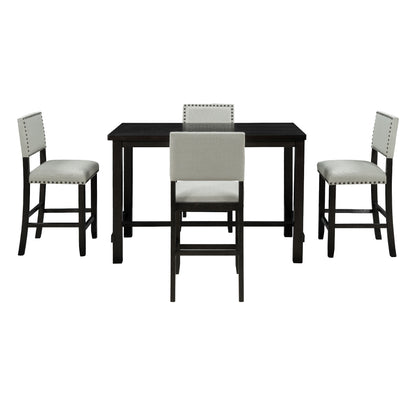 Espresso 5-Piece Counter Height Dining Set – Solid Wood Table with Upholstered Chairs