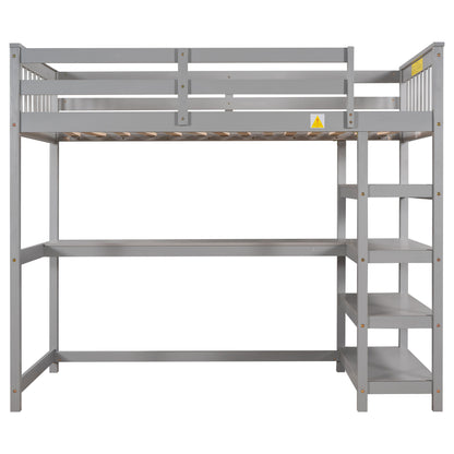 Twin Loft Bed with Storage Gray