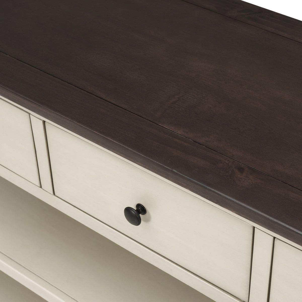 Beige Wood Console Table – Espresso Accents
